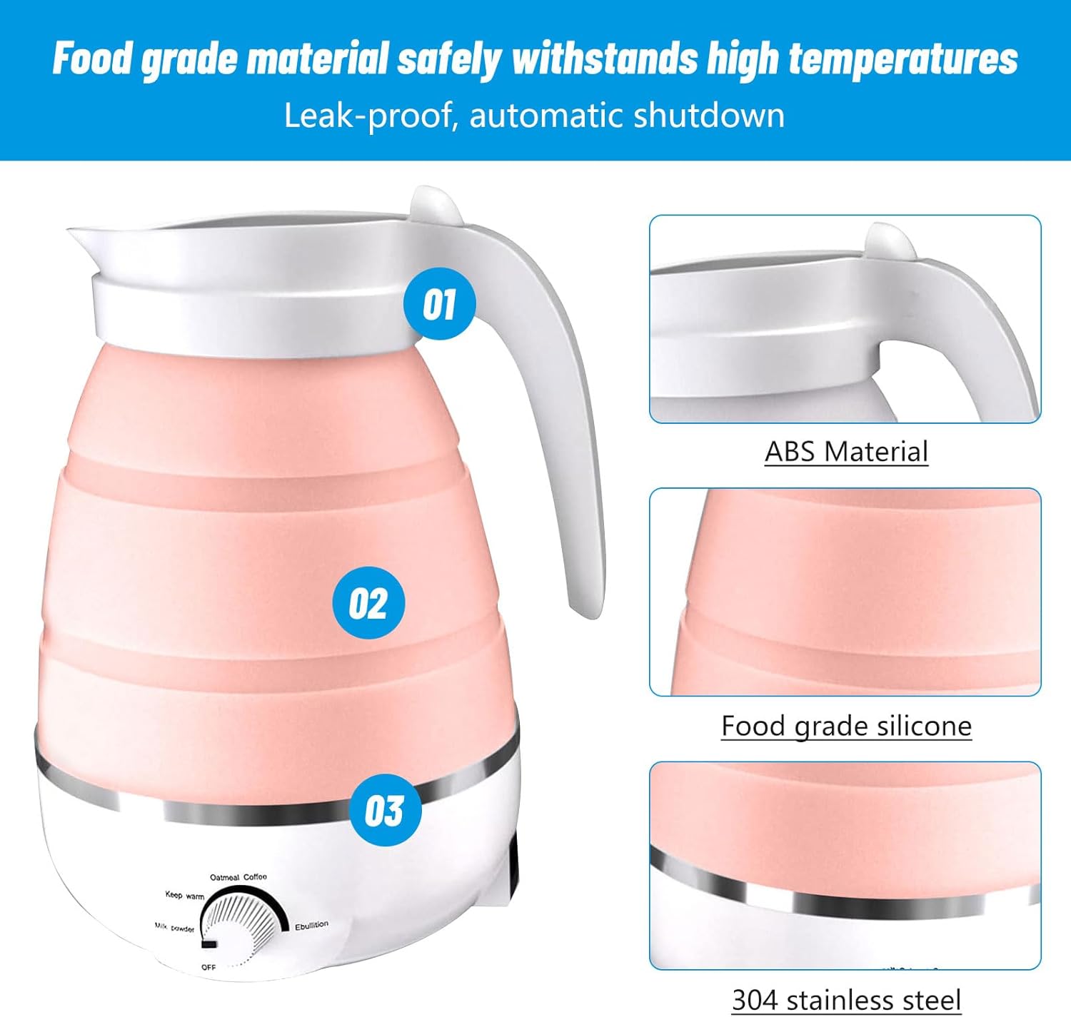 Foldable Portable Electric Kettle With Silicone Body And Stainless Steel Heating Base,Mini Folding Electric Water Boiler,Silicone Portable Kettle,Travel Tea Kettle,Compact Electric Kettle.