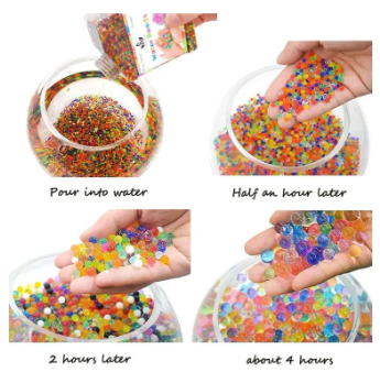10,000 Pieces Hydrogel Water Beads expand in water to create attractive decorative fillers for flower vases, party arrangements, wedding displays and indoor plant setups.Suitable for vases, jars etc .