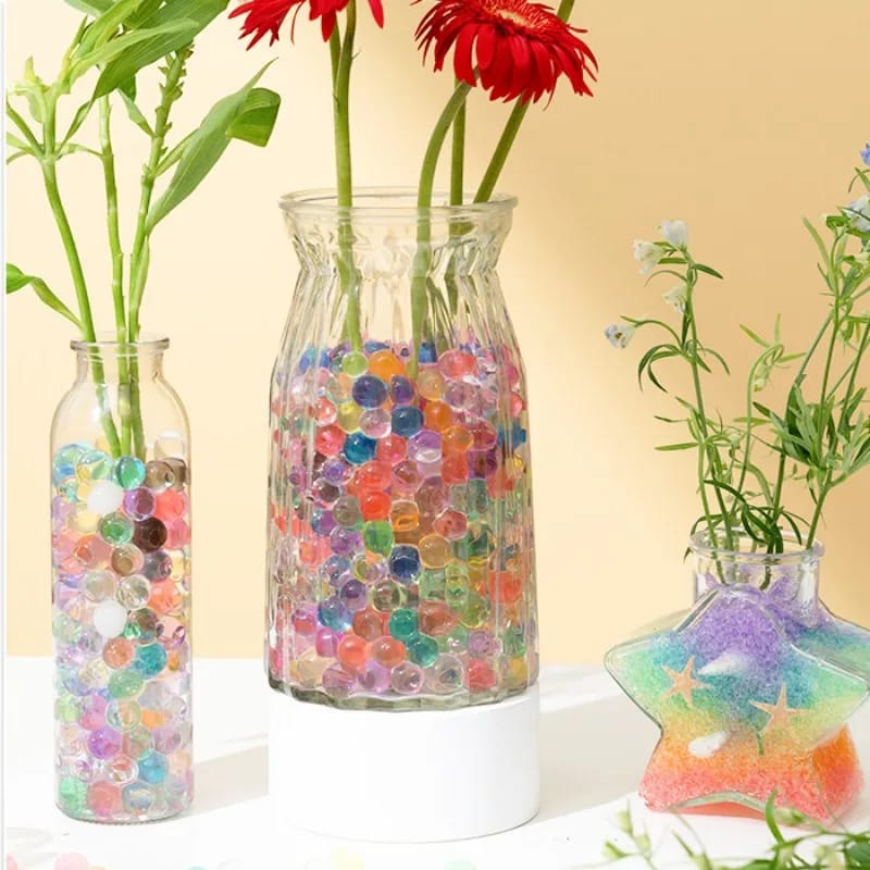 10,000 Pieces Hydrogel Water Beads expand in water to create attractive decorative fillers for flower vases, party arrangements, wedding displays and indoor plant setups.Suitable for vases, jars etc .