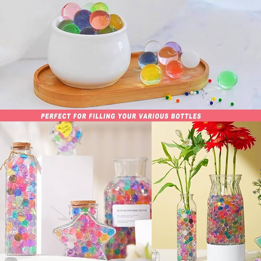 10,000 Pieces Hydrogel Water Beads expand in water to create attractive decorative fillers for flower vases, party arrangements, wedding displays and indoor plant setups.Suitable for vases, jars etc .