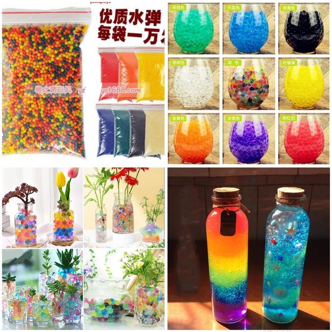 10,000 Pieces Hydrogel Water Beads expand in water to create attractive decorative fillers for flower vases, party arrangements, wedding displays and indoor plant setups.Suitable for vases, jars etc .