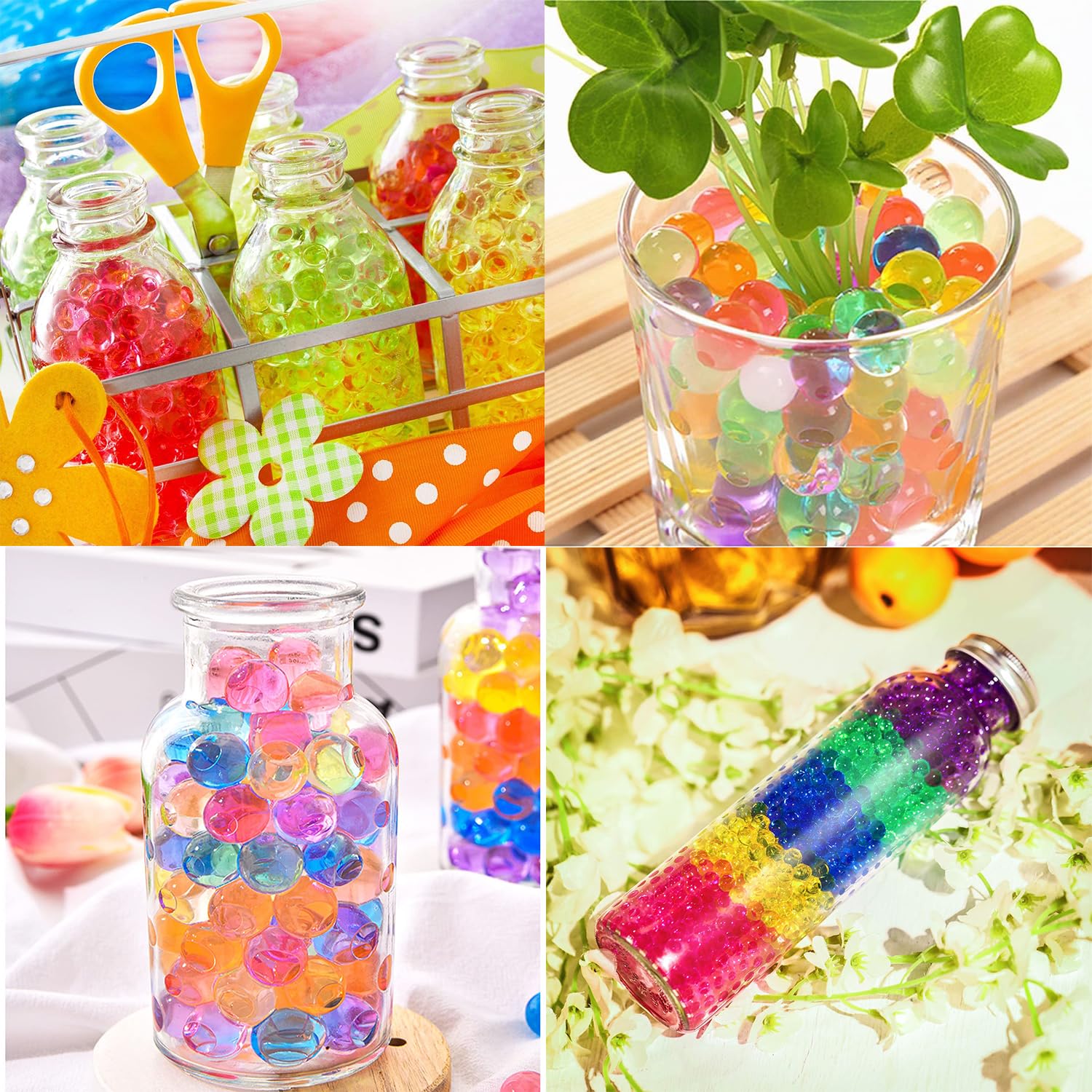 10,000 Pieces Hydrogel Water Beads expand in water to create attractive decorative fillers for flower vases, party arrangements, wedding displays and indoor plant setups.Suitable for vases, jars etc .
