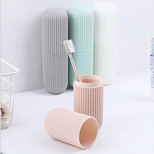 2Pc Capsule Shape Travel Toothbrush Toothpaste Case Holder Portable for non-slip, solid case which is large enough for toothbrush but conveniently fits into your toiletry bag.