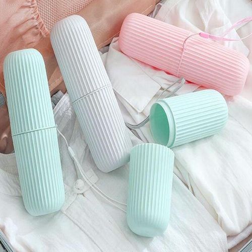 2Pc Capsule Shape Travel Toothbrush Toothpaste Case Holder Portable for non-slip, solid case which is large enough for toothbrush but conveniently fits into your toiletry bag.