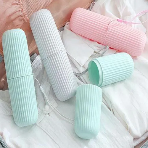 2Pc Capsule Shape Travel Toothbrush Toothpaste Case Holder Portable for non-slip, solid case which is large enough for toothbrush but conveniently fits into your toiletry bag.