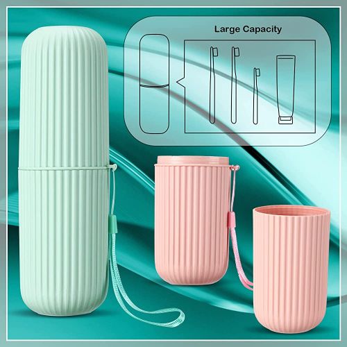 2Pc Capsule Shape Travel Toothbrush Toothpaste Case Holder Portable for non-slip, solid case which is large enough for toothbrush but conveniently fits into your toiletry bag.
