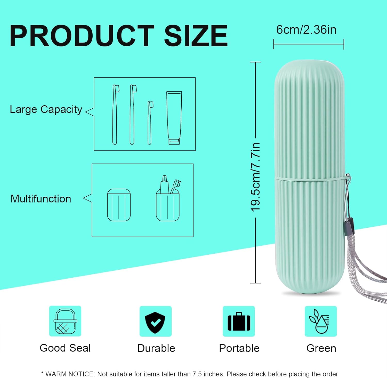 2Pc Capsule Shape Travel Toothbrush Toothpaste Case Holder Portable for non-slip, solid case which is large enough for toothbrush but conveniently fits into your toiletry bag.