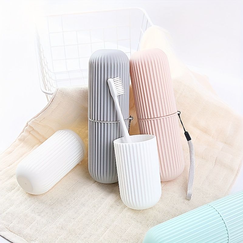 2Pc Capsule Shape Travel Toothbrush Toothpaste Case Holder Portable for non-slip, solid case which is large enough for toothbrush but conveniently fits into your toiletry bag.