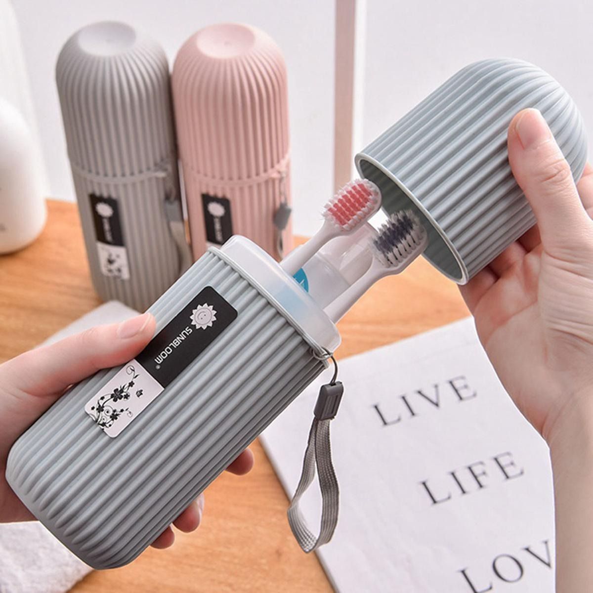 2Pc Capsule Shape Travel Toothbrush Toothpaste Case Holder Portable for non-slip, solid case which is large enough for toothbrush but conveniently fits into your toiletry bag.