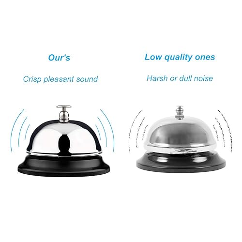 Call Bell - Table Bell, Reception Bell, Stainless Steel the ringing of the desk is loud, even in a loud restaurant or outdoors, you can hear the sound calibre: 10 cm. Height: 8 cm