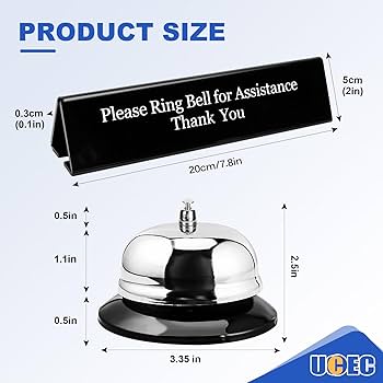 Call Bell - Table Bell, Reception Bell, Stainless Steel the ringing of the desk is loud, even in a loud restaurant or outdoors, you can hear the sound calibre: 10 cm. Height: 8 cm