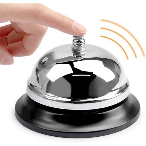 Call Bell - Table Bell, Reception Bell, Stainless Steel the ringing of the desk is loud, even in a loud restaurant or outdoors, you can hear the sound calibre: 10 cm. Height: 8 cm
