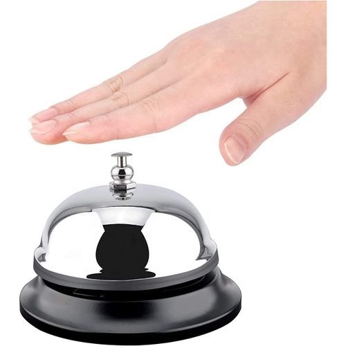 Call Bell - Table Bell, Reception Bell, Stainless Steel the ringing of the desk is loud, even in a loud restaurant or outdoors, you can hear the sound calibre: 10 cm. Height: 8 cm
