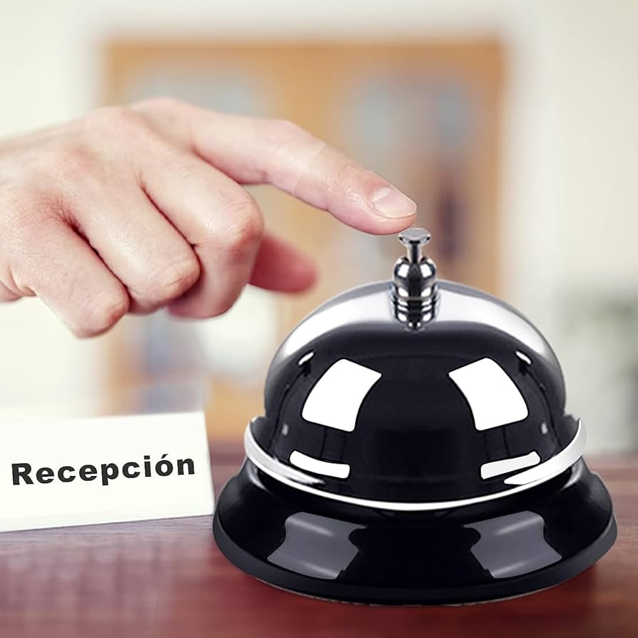 Call Bell - Table Bell, Reception Bell, Stainless Steel the ringing of the desk is loud, even in a loud restaurant or outdoors, you can hear the sound calibre: 10 cm. Height: 8 cm