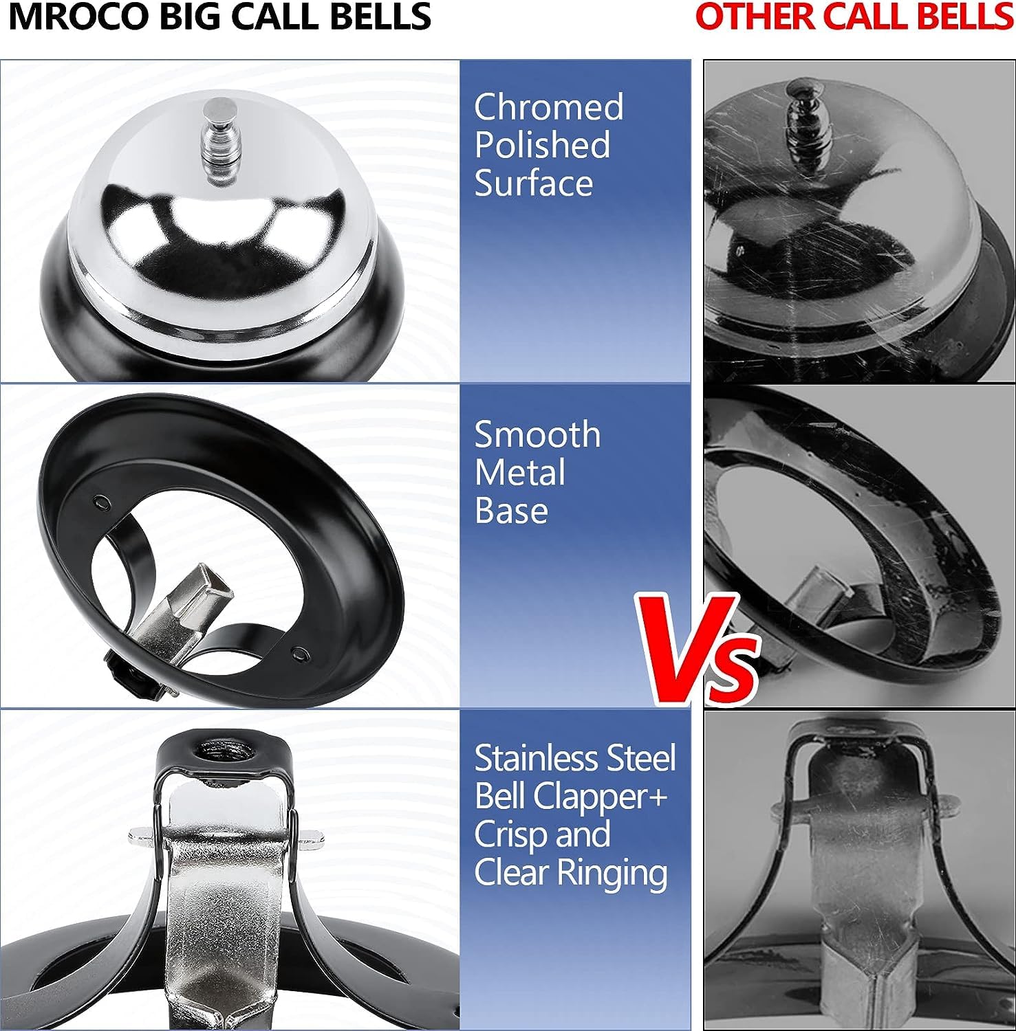 Call Bell - Table Bell, Reception Bell, Stainless Steel the ringing of the desk is loud, even in a loud restaurant or outdoors, you can hear the sound calibre: 10 cm. Height: 8 cm