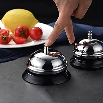 Call Bell - Table Bell, Reception Bell, Stainless Steel the ringing of the desk is loud, even in a loud restaurant or outdoors, you can hear the sound calibre: 10 cm. Height: 8 cm
