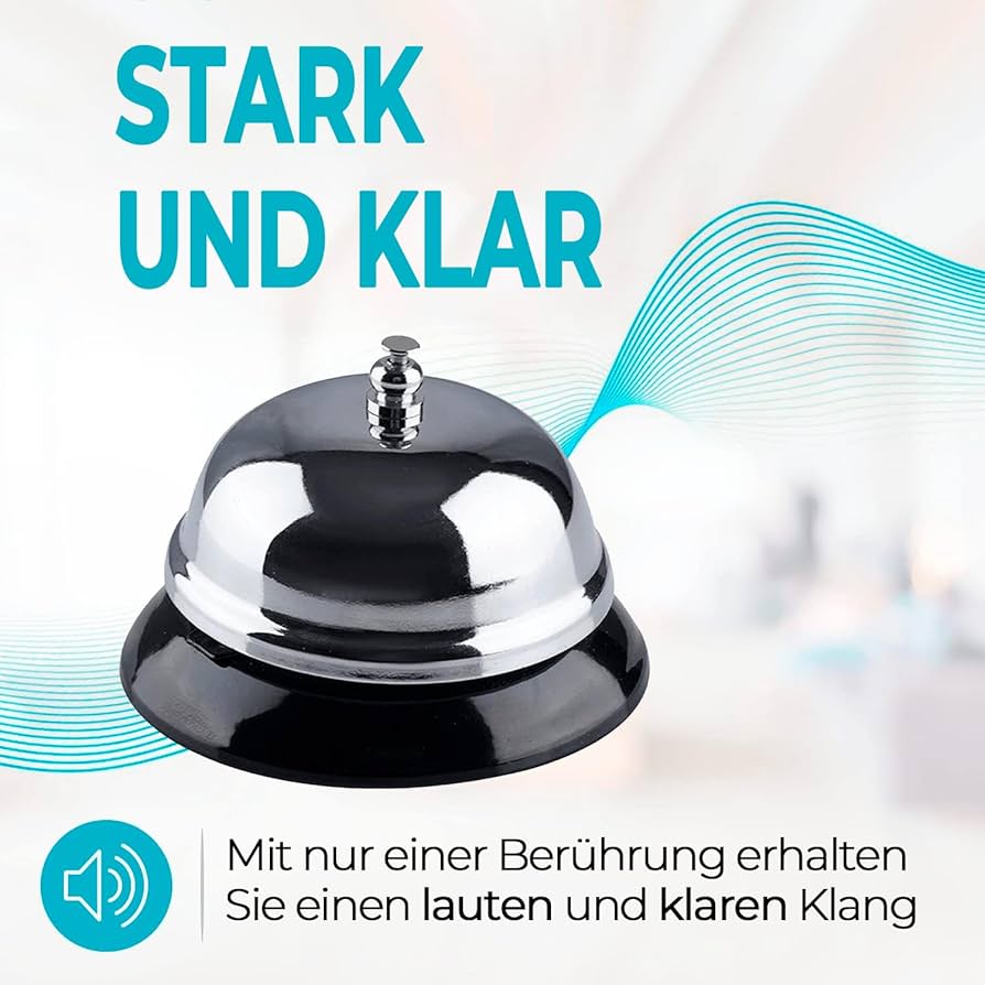 Call Bell - Table Bell, Reception Bell, Stainless Steel the ringing of the desk is loud, even in a loud restaurant or outdoors, you can hear the sound calibre: 10 cm. Height: 8 cm
