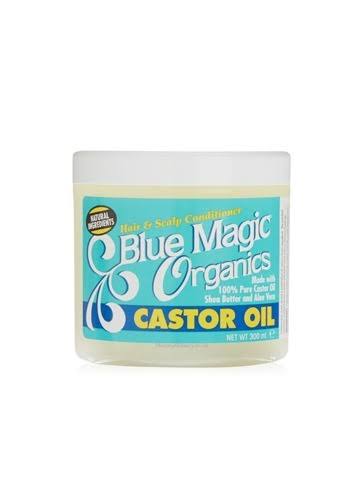 Blue Magic Originals Castor Oil, a deep-conditioning hair and scalp treatment. It is formulated to provide maximum strength hydration, particularly for natural, textured, or dry hair styles.