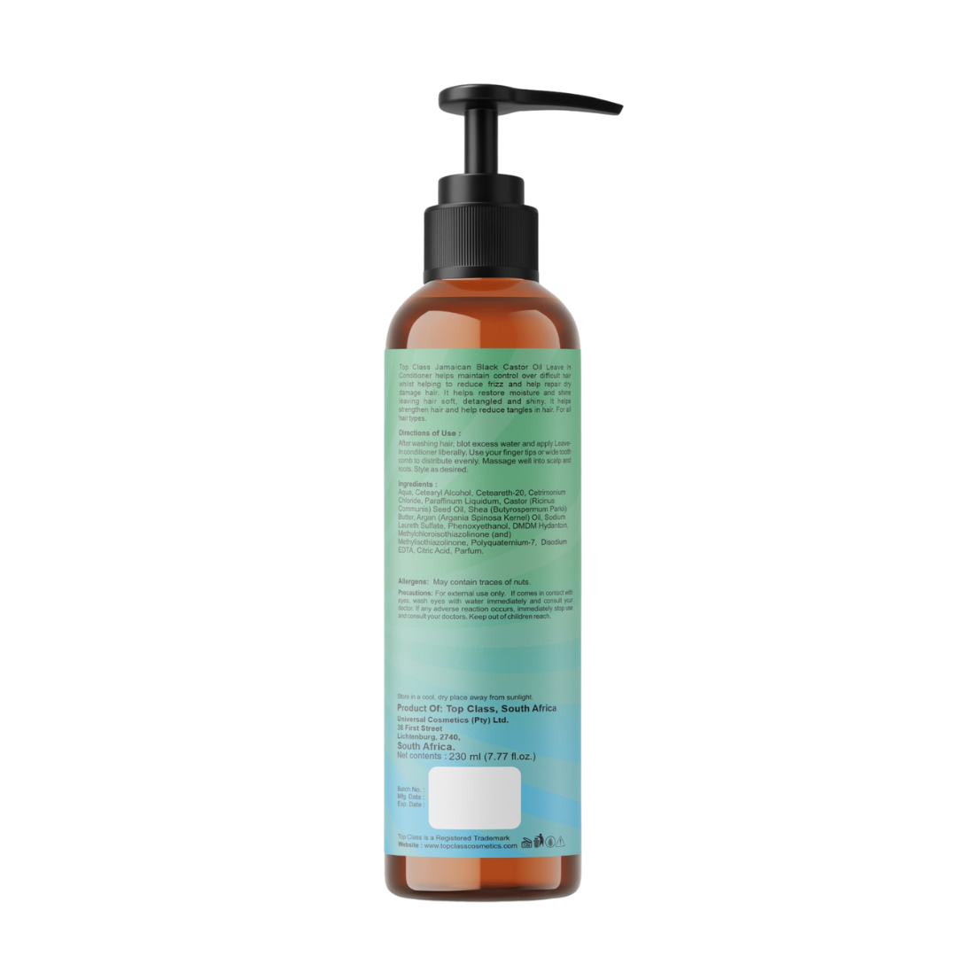 Top Class Jamaican Black Castor-Leave In Conditioner blend of black castor oil and botanical extracts, this conditioner provides lightweight nourishment and moisture that help minimize hair breakage.