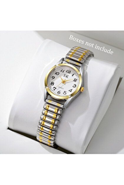 Luminous Valentines Couple Wrist Watch Elastic Bracelet Strap Couples Wristwatch For Men Ladies Women style bracelet, typically made of stainless steel or aluminum, designed to stretch over the hand.