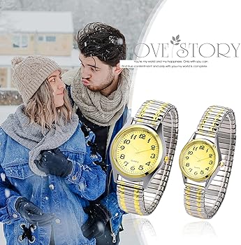Luminous Valentines Couple Wrist Watch Elastic Bracelet Strap Couples Wristwatch For Men Ladies Women style bracelet, typically made of stainless steel or aluminum, designed to stretch over the hand.
