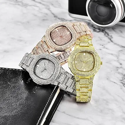 Sekou Ice watch brand new ice .Full rhinestone or crystal coverage on the dial and metal chain strap as unisex, often styled with an oblong case and protective "ear" designs around the crown.