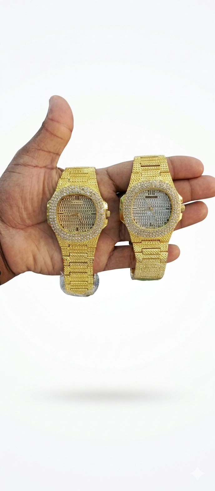 Sekou Ice watch brand new ice .Full rhinestone or crystal coverage on the dial and metal chain strap as unisex, often styled with an oblong case and protective "ear" designs around the crown.