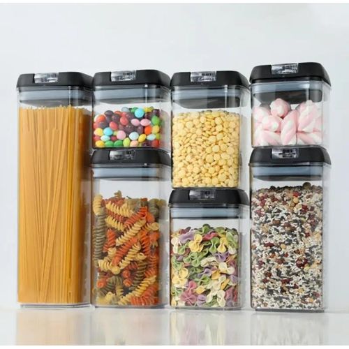 Acrylic 7pcs food storage containers set includes a variety of sizes, making it ideal for storing pasta, candies, lentils, marshmallows, cereals, and more help keep your dry foods fresh while maintain