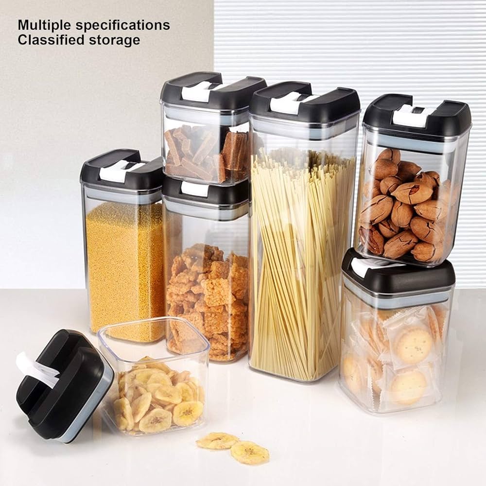 Acrylic 7pcs food storage containers set includes a variety of sizes, making it ideal for storing pasta, candies, lentils, marshmallows, cereals, and more help keep your dry foods fresh while maintain