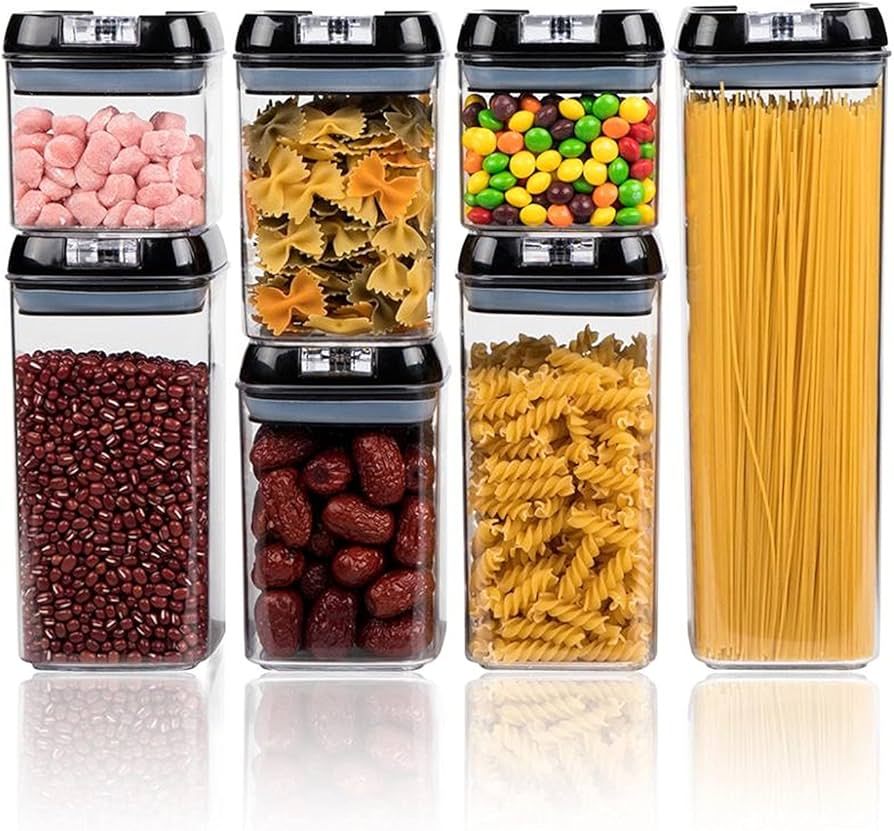 Acrylic 7pcs food storage containers set includes a variety of sizes, making it ideal for storing pasta, candies, lentils, marshmallows, cereals, and more help keep your dry foods fresh while maintain