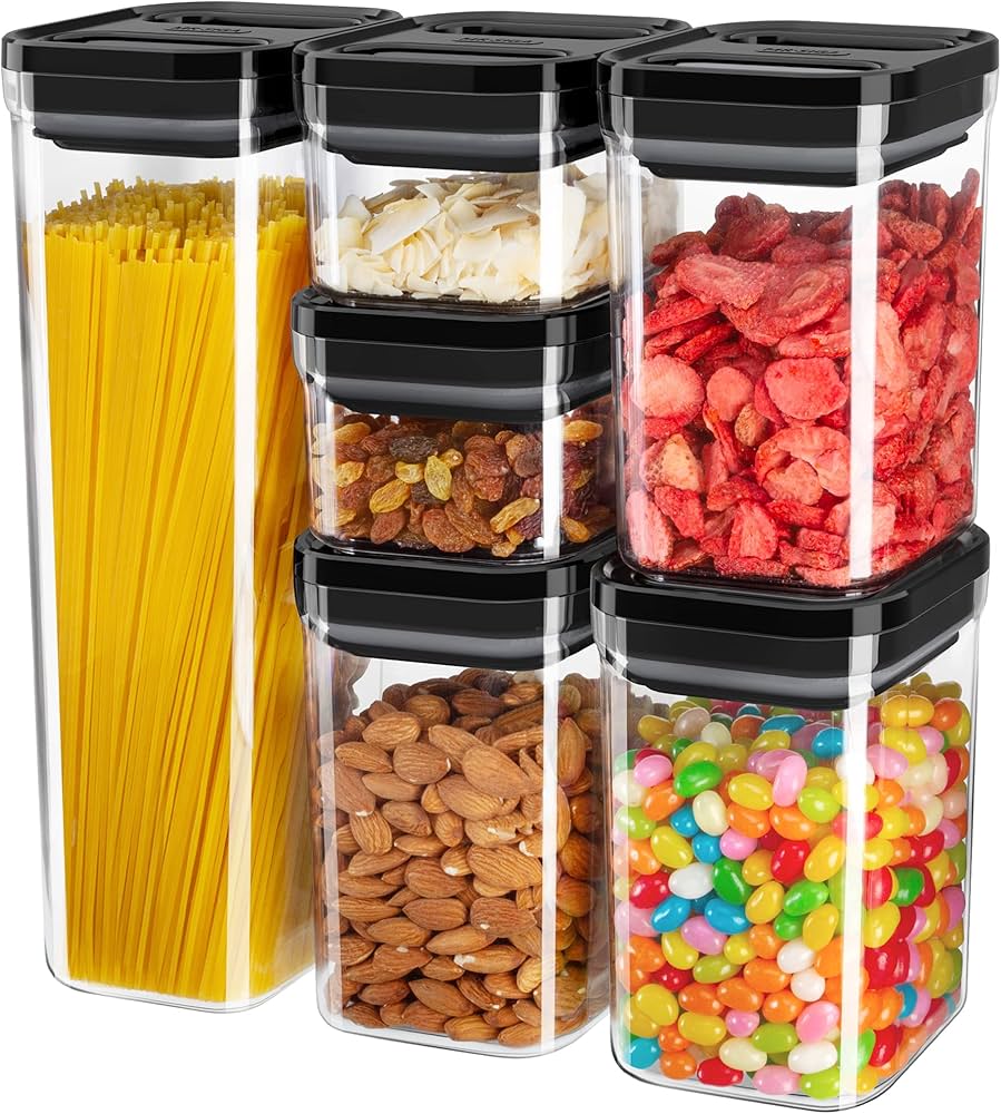 Acrylic 7pcs food storage containers set includes a variety of sizes, making it ideal for storing pasta, candies, lentils, marshmallows, cereals, and more help keep your dry foods fresh while maintain