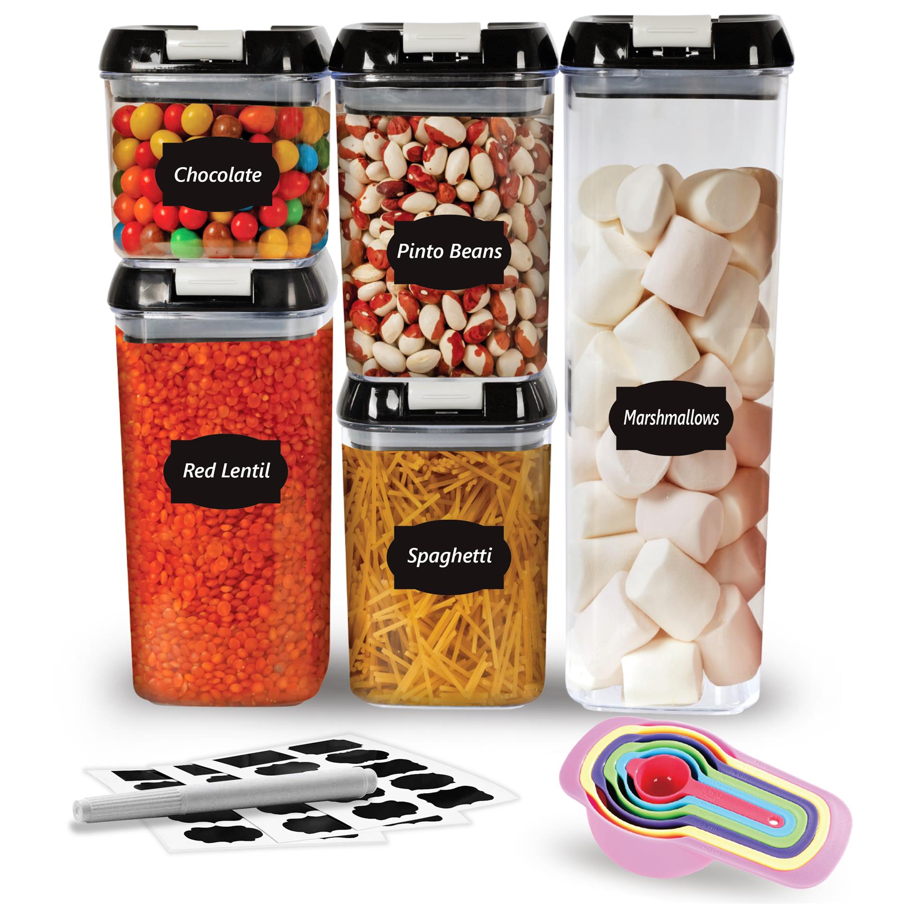Acrylic 7pcs food storage containers set includes a variety of sizes, making it ideal for storing pasta, candies, lentils, marshmallows, cereals, and more help keep your dry foods fresh while maintain