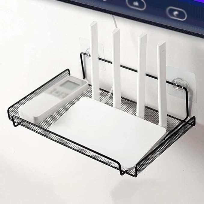 WiFi Router Shelf Wall Mount Shelf WiFi Router Storage Holder For TV Box Set Top Box TV Accessories helps organize cables, save desk space, and can even improve your signal by elevating the device.