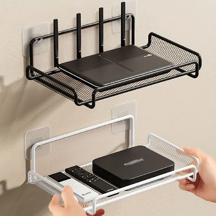 WiFi Router Shelf Wall Mount Shelf WiFi Router Storage Holder For TV Box Set Top Box TV Accessories helps organize cables, save desk space, and can even improve your signal by elevating the device.