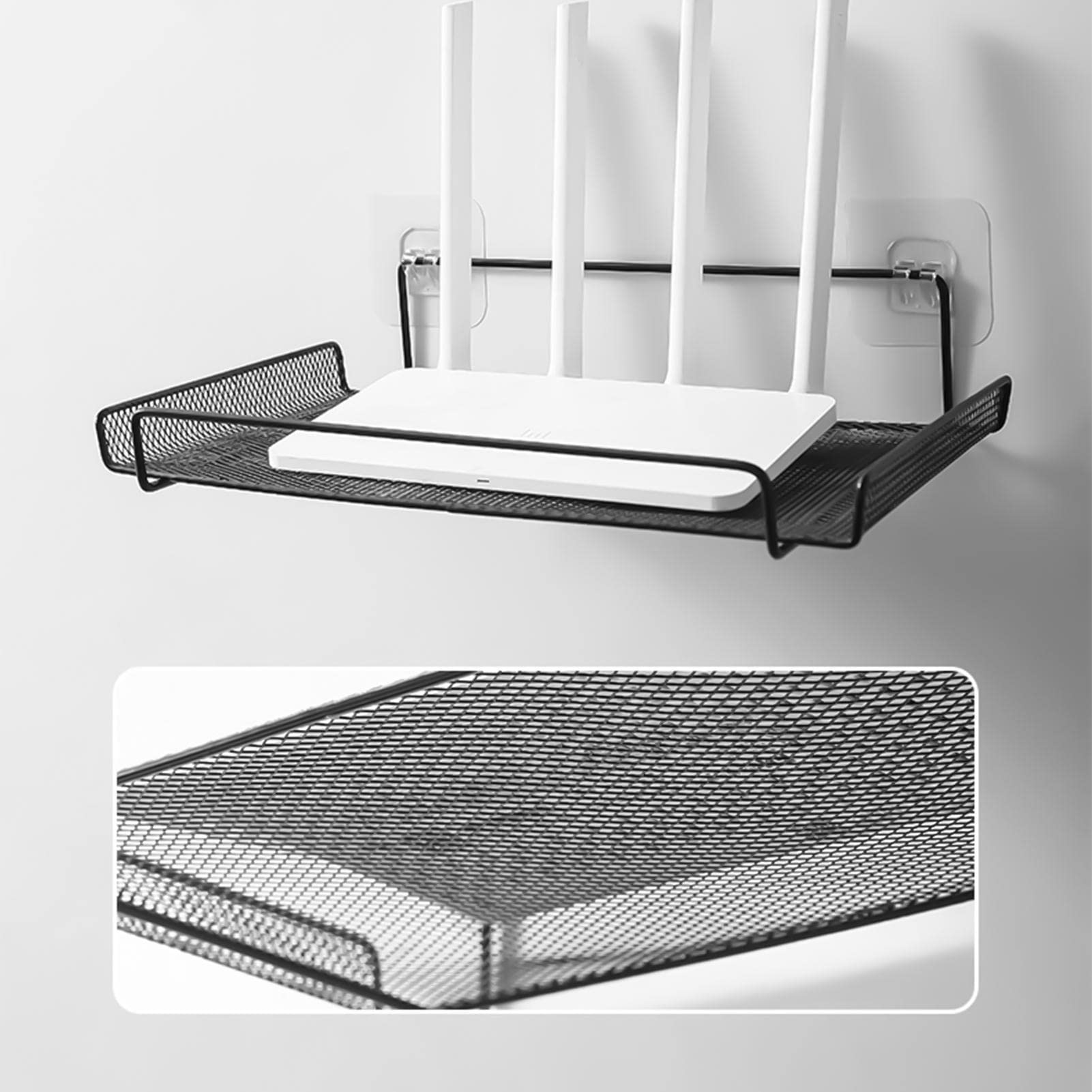 WiFi Router Shelf Wall Mount Shelf WiFi Router Storage Holder For TV Box Set Top Box TV Accessories helps organize cables, save desk space, and can even improve your signal by elevating the device.