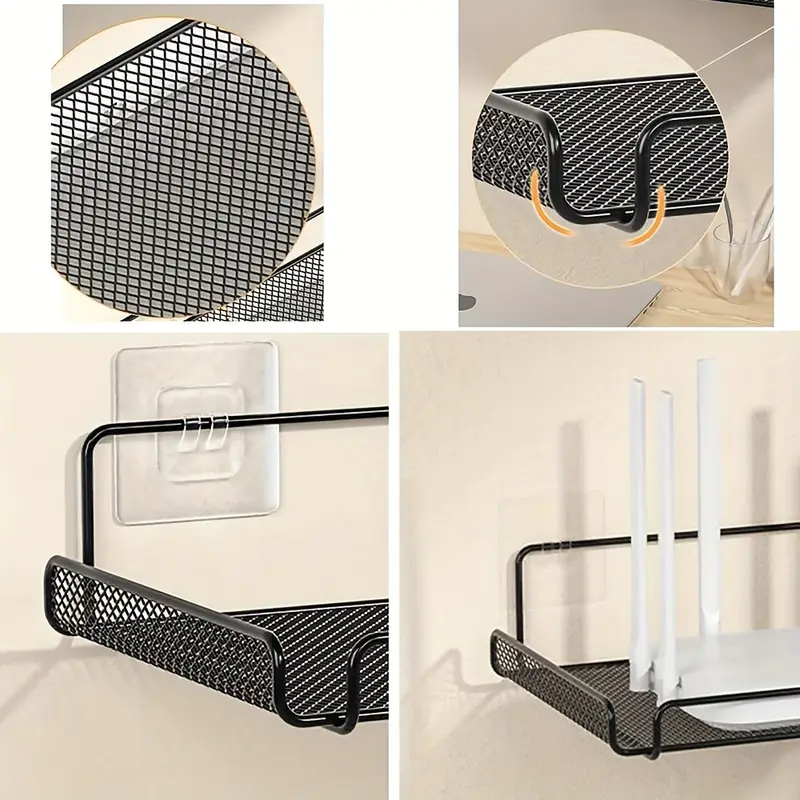 WiFi Router Shelf Wall Mount Shelf WiFi Router Storage Holder For TV Box Set Top Box TV Accessories helps organize cables, save desk space, and can even improve your signal by elevating the device.
