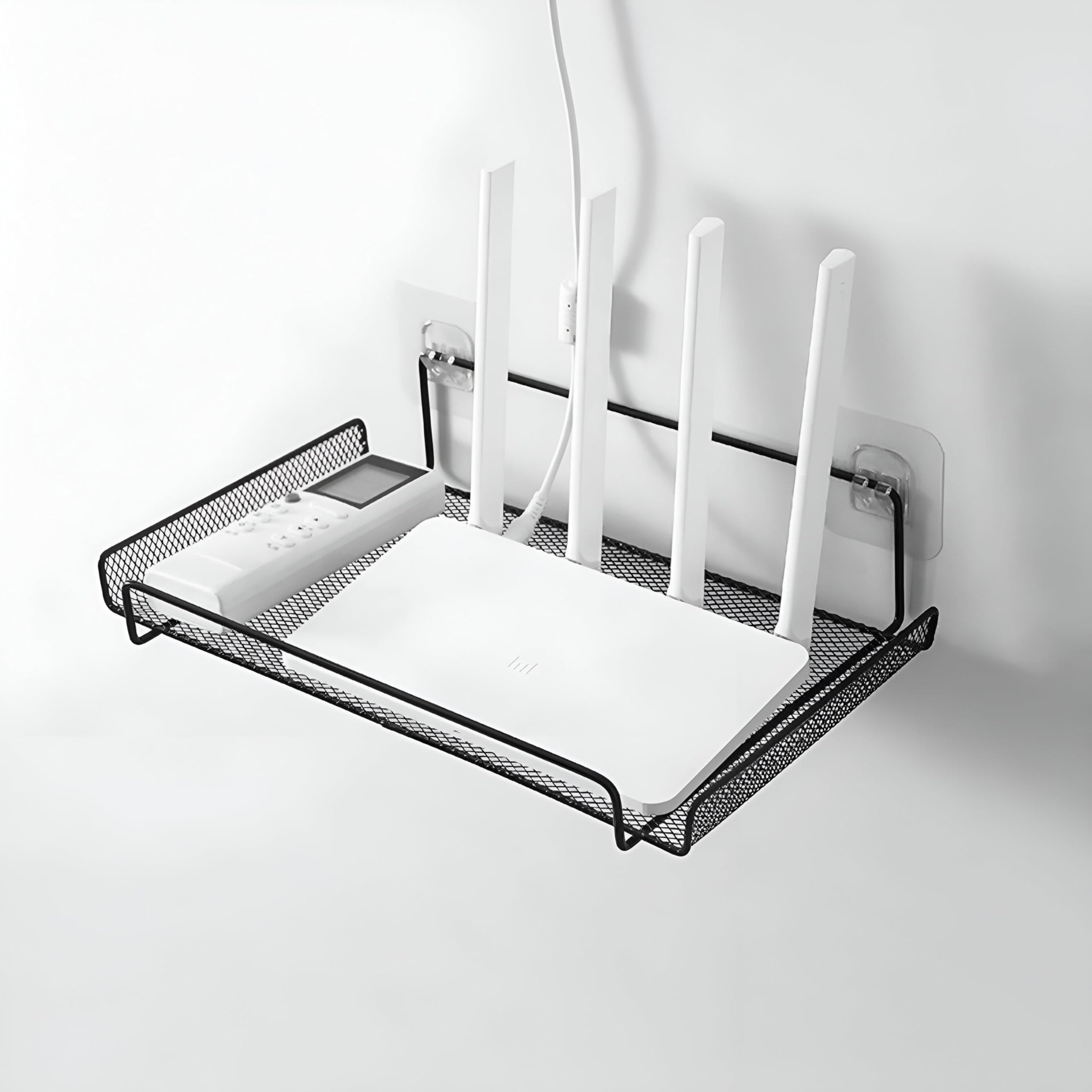 WiFi Router Shelf Wall Mount Shelf WiFi Router Storage Holder For TV Box Set Top Box TV Accessories helps organize cables, save desk space, and can even improve your signal by elevating the device.