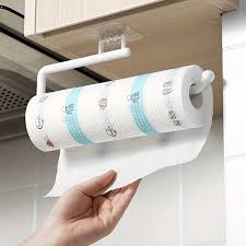 Self-adhesive paper towel holder designed for mounting under cabinets or on walls is made of high quality plastic material, you can use it for a long time because it is not easy to get rust.