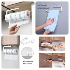 Self-adhesive paper towel holder designed for mounting under cabinets or on walls is made of high quality plastic material, you can use it for a long time because it is not easy to get rust.