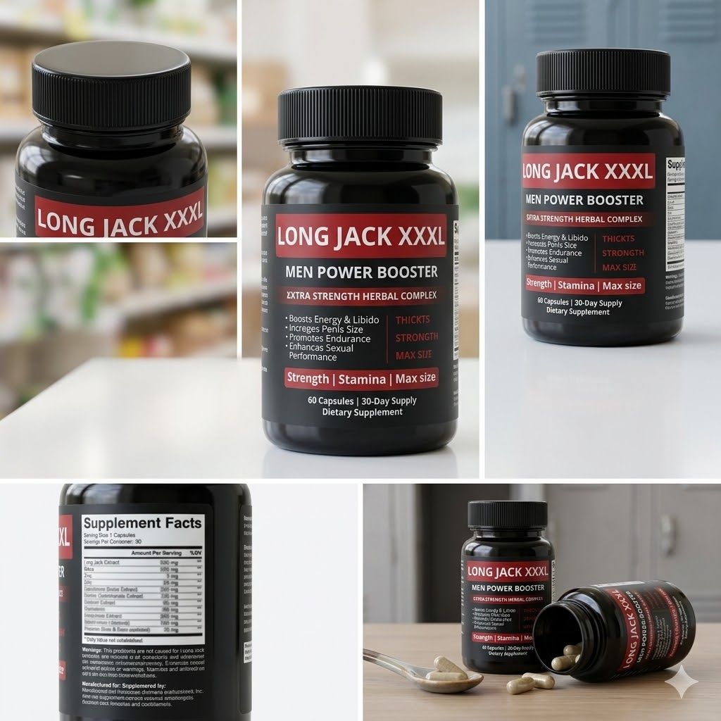 Long Jack XXXL Men Power Booster," a dietary supplement marketed for sexual enhancement and energy.