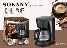 Sokany Coffee Maker SK-04045 drip coffee maker, a compact electric machine designed for home or office use. This 650W appliance features a 750ml water tank, typically suitable for brewing 6cups.