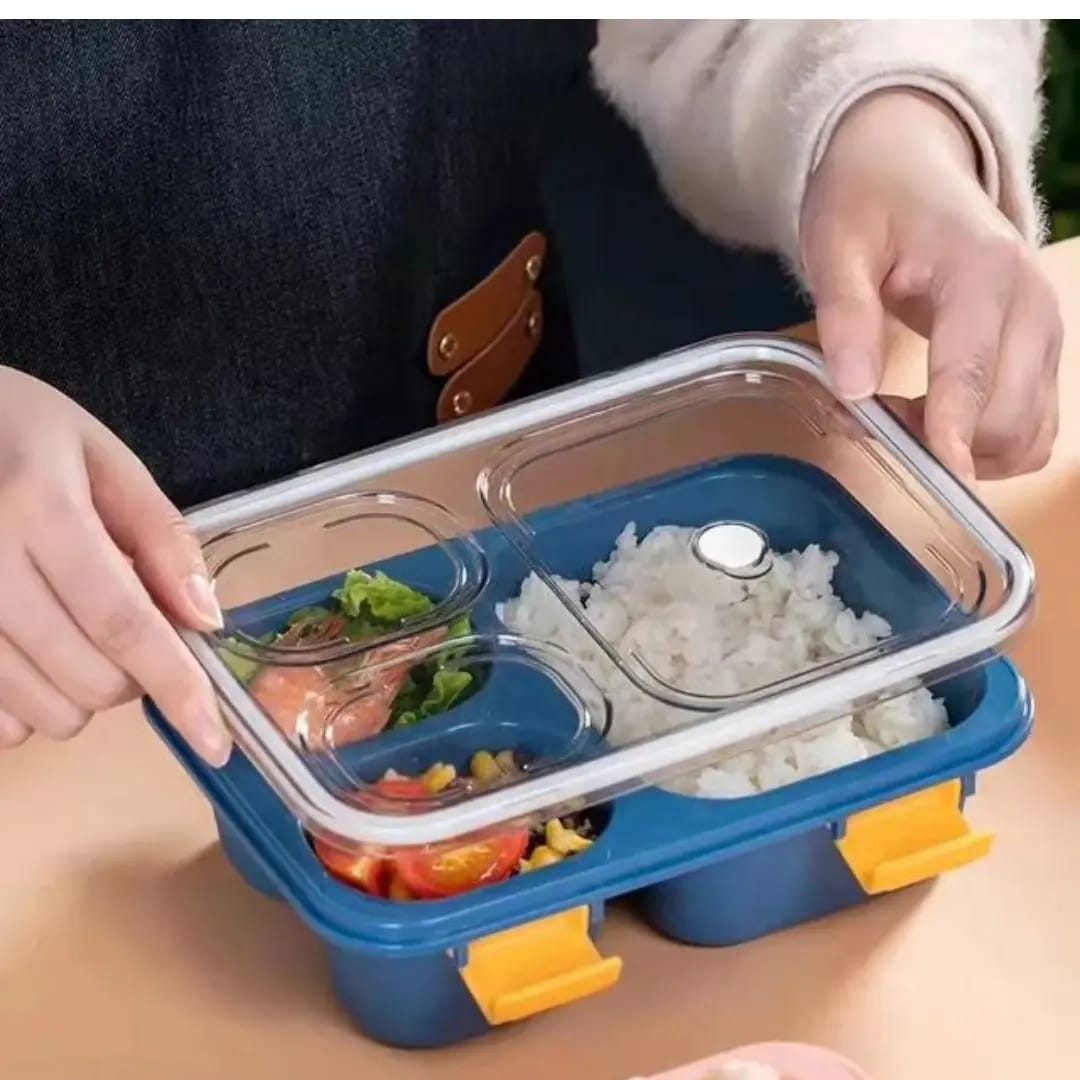 3 Compartment Lunch Box for Boys, Girls, School & Office Men. Pack of 1. (Multicolor) (3 Grid