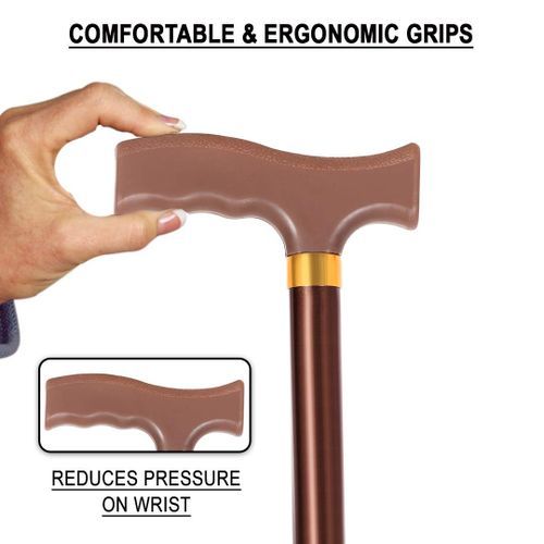 ✔️NEW DESIGN✔️Walking Stick Height Adjustable.. It has an elegant look and a durable design. Made up of light weight and sturdy anodized aluminium construction. With a push button, length can be adjus