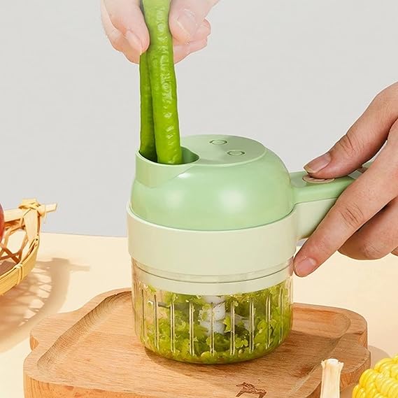 Handheld Electric Vegetable Cutter Set, 4 in 1 Mini Garlic Food Cutter Portable Cordless Mini Vegetable Slicer Kitchen Multipurpose Food Processor for Garlic, Onion, Veggie