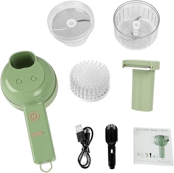 Handheld Electric Vegetable Cutter Set, 4 in 1 Mini Garlic Food Cutter Portable Cordless Mini Vegetable Slicer Kitchen Multipurpose Food Processor for Garlic, Onion, Veggie