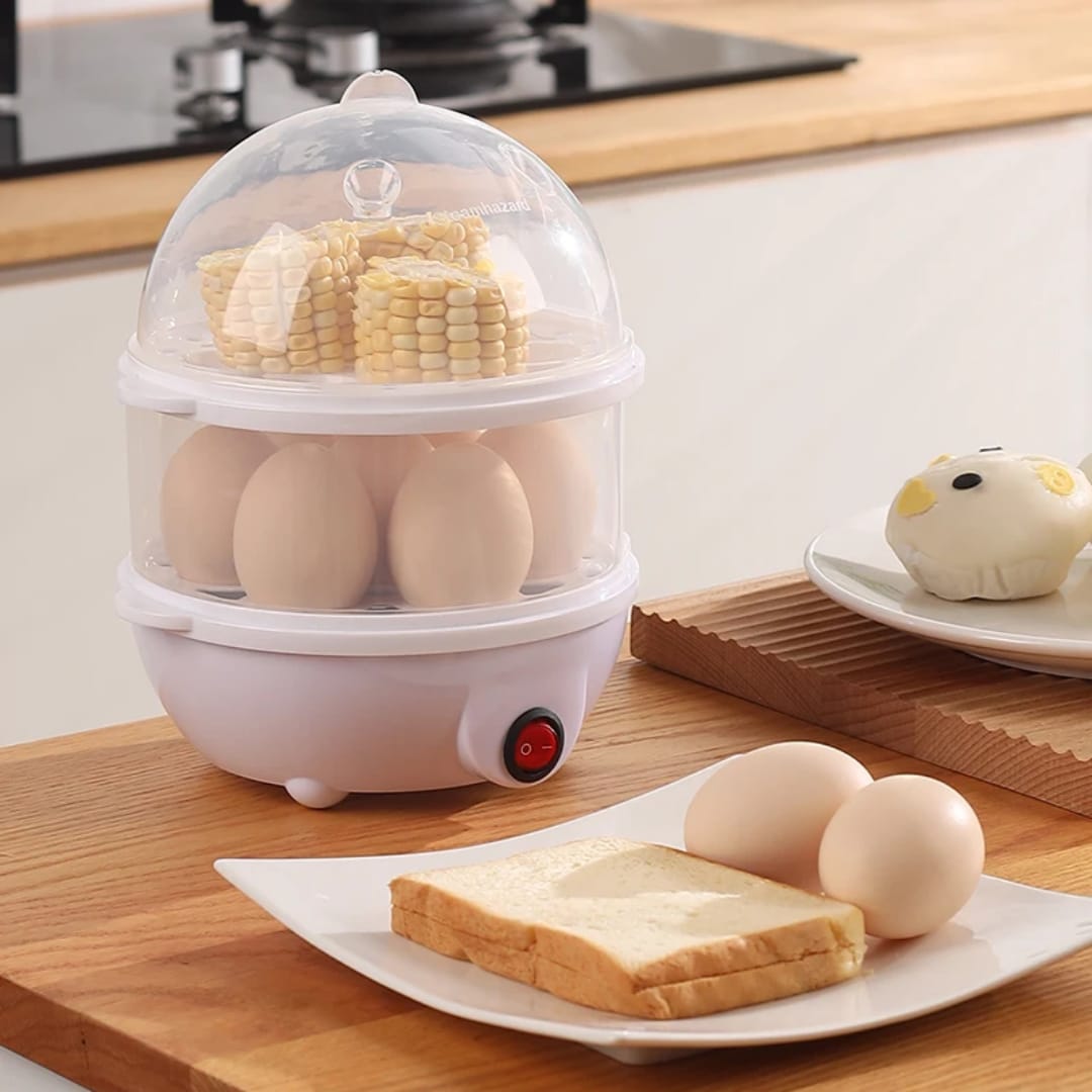 DOUBLE LAYER 14 EGGS ELECTRIC EGG BOILER - Made of high quality ABS material, safe and durable, Can boil up to 14 eggs together.