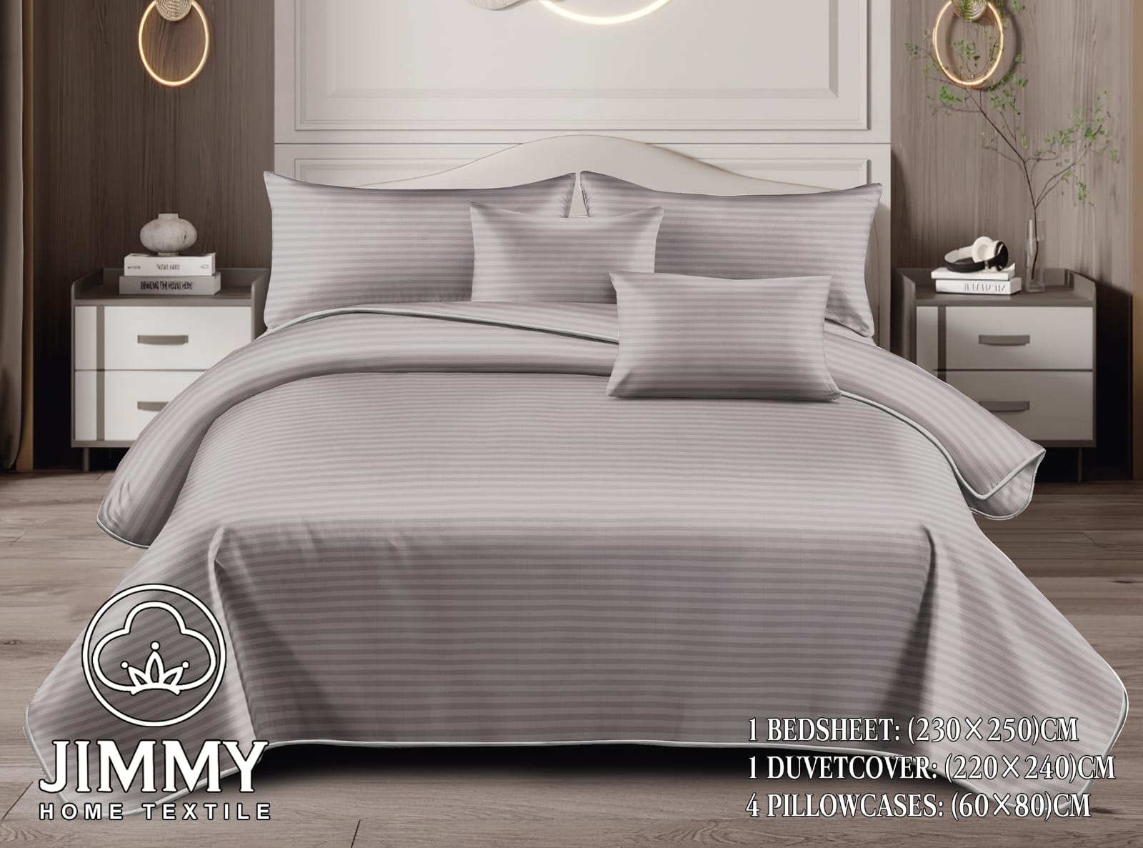 Striped Duvet Cover Set 6×7 – 1 Duvet Cover, 1 Bedsheet + 4 Pillowcases (White, Blue & Dark Grey), Stylish striped design adds a modern touch to your bedroom.