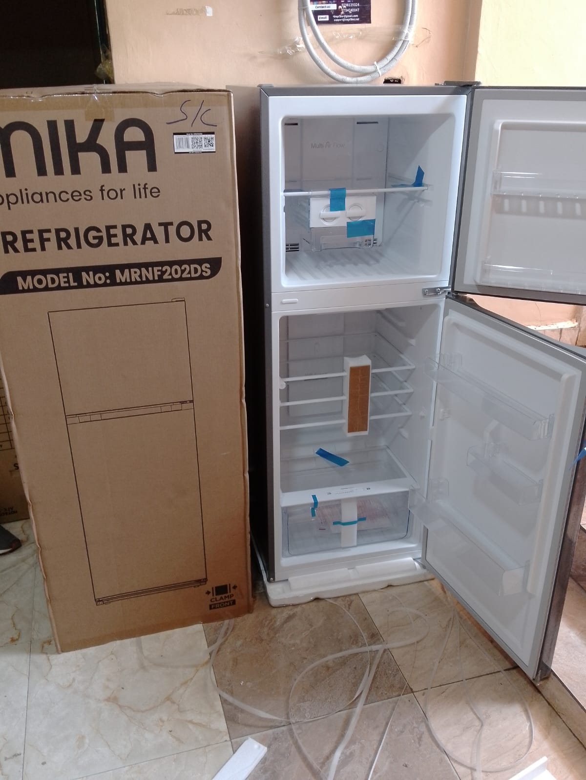 CLEARANCE OFFER Mika 202Ltr No Frost Double Door Refrigerator Top Mounted Freezer Frost Free 3D Cooling Deodorizer-Smell Buster Dark Matt Energy Saving