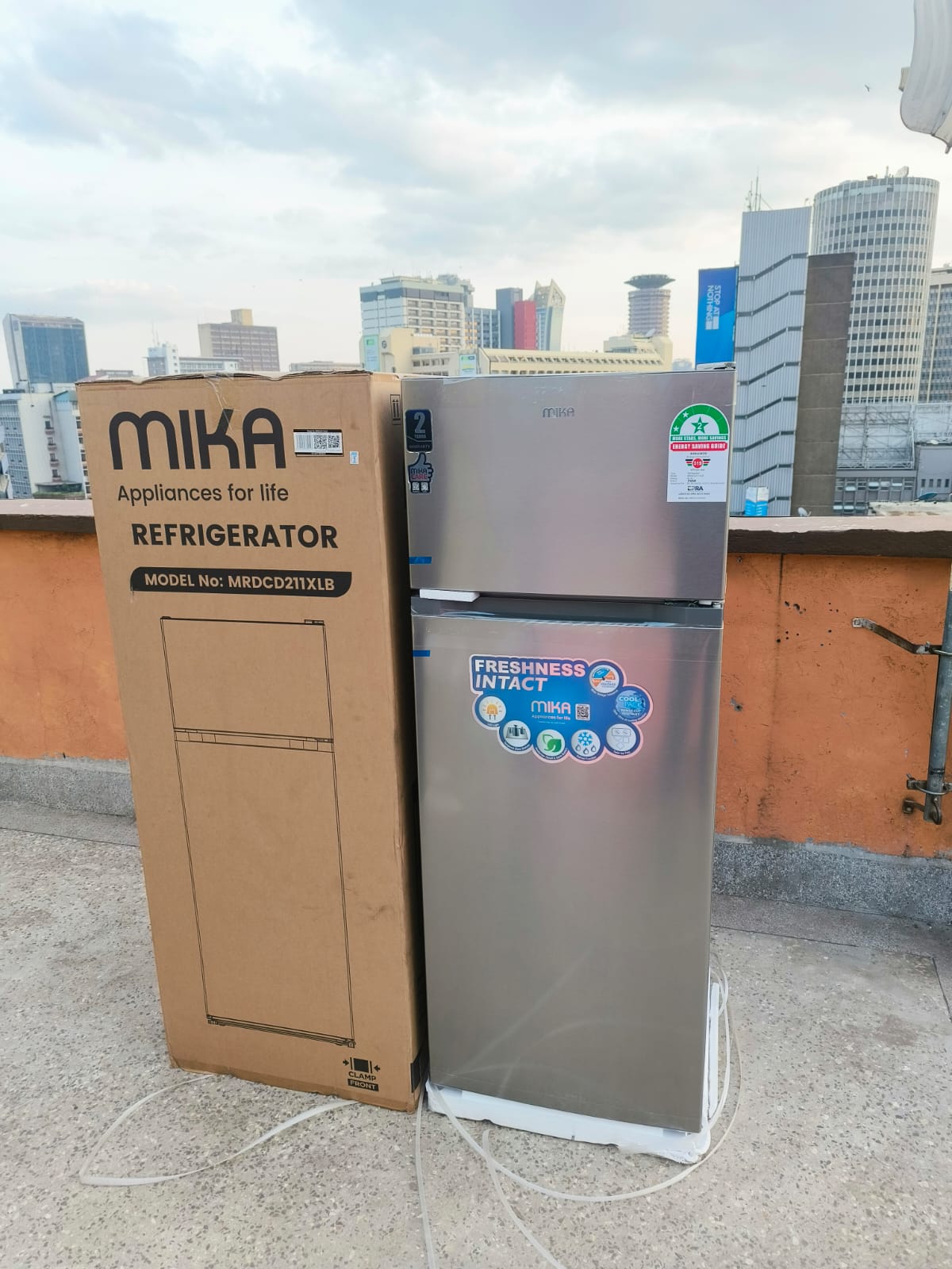 CLEARANCE OFFER Mika 211Ltr Double Door Refrigerator Top Mounted Freezer Direct Cool Deodorizer-Smell Buster Inox Dark Matt Energy Saving