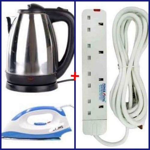 CLEARANCE OFFER AILYONS Electric Kettle Plus Iron Box + 4 Way Extension